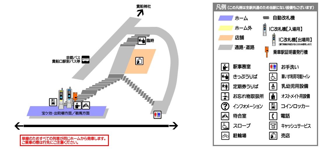 叡山电铁贵船口站平面示意图