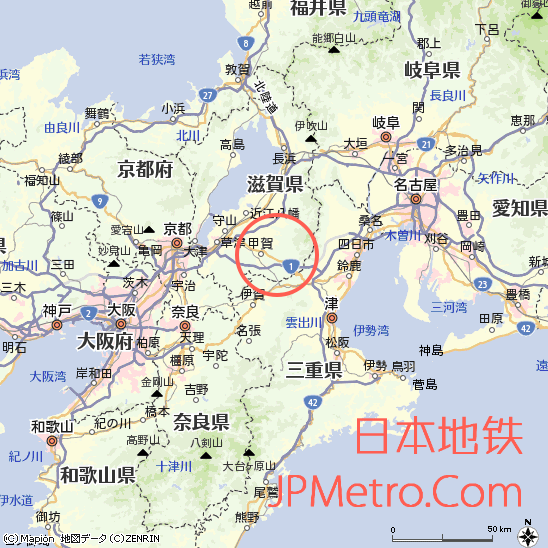 油日站在滋贺县大致区位