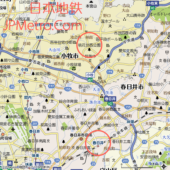 桃花台新城与JR中央本线春日井站区位