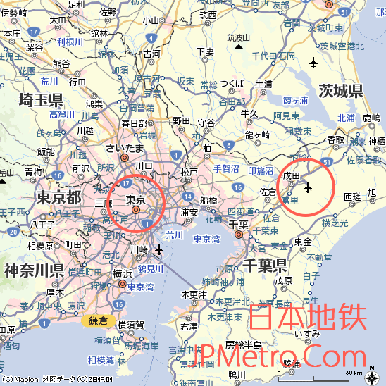 成田机场在千叶县大致区位