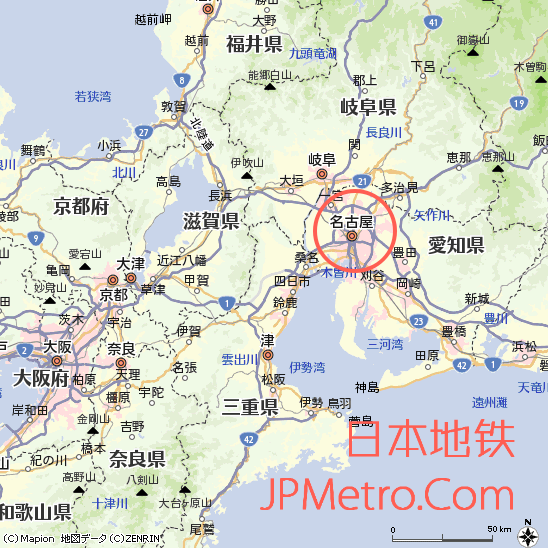名古屋在日本中部爱知县大致区位