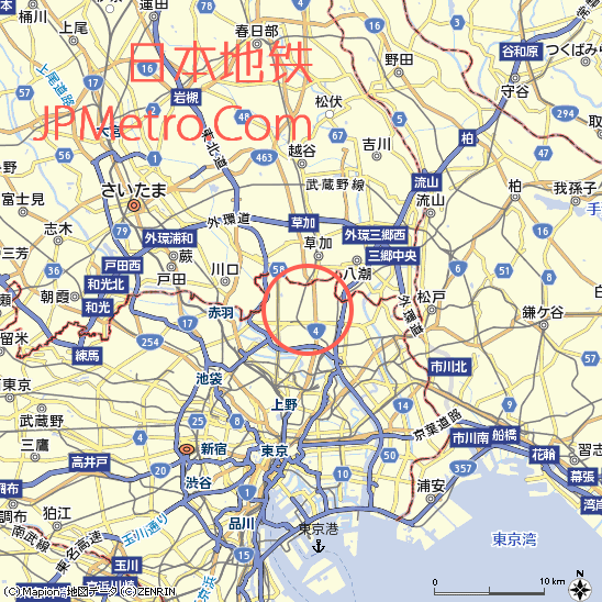 竹之塚站在东京北部大致区位