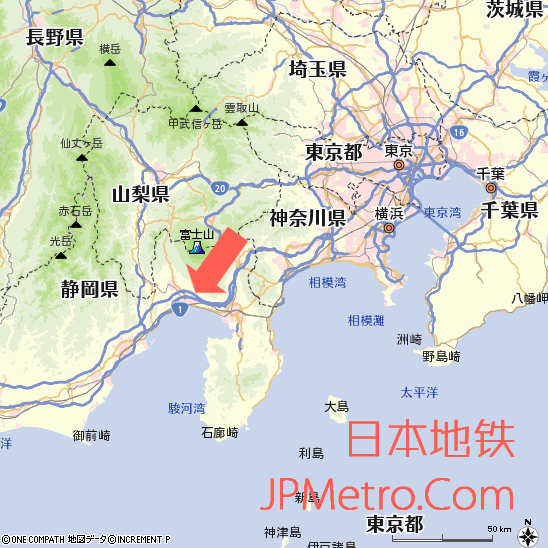 岳南电车在日本静冈县的大致区位