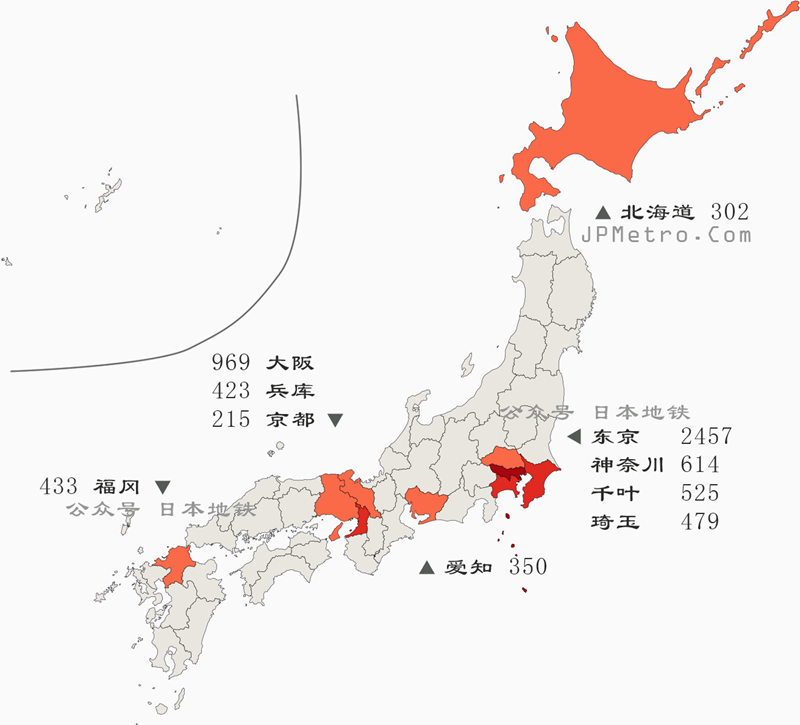 日本全国确诊数前10地区疫情地图